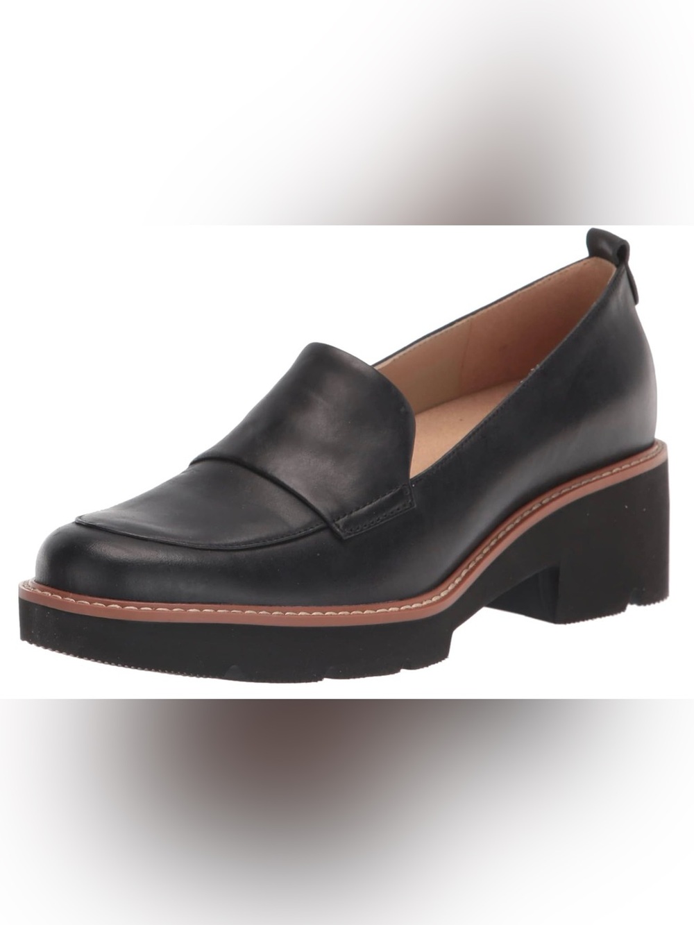 Naturalizer Black Leather Chunky "Darry" Loafers with Tan Welt - Picture 10 of 15